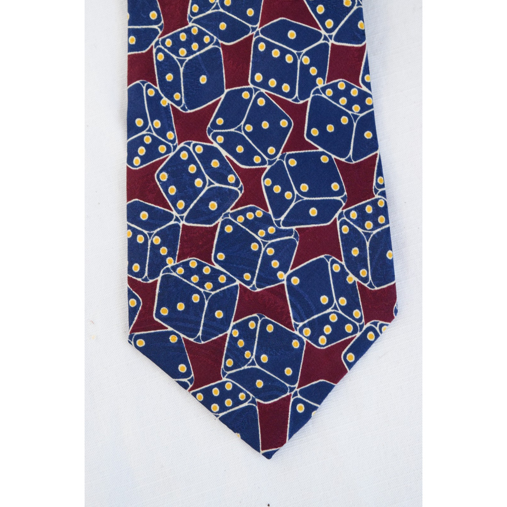 Polo Ralph Lauren Men Silk Geometric Dice Made by Hand Tie Red Blue Vtg 56 X 4
